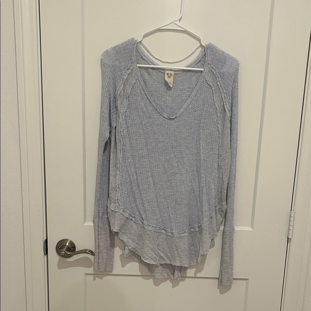 Free People Light Blue V-Neck Women's Top